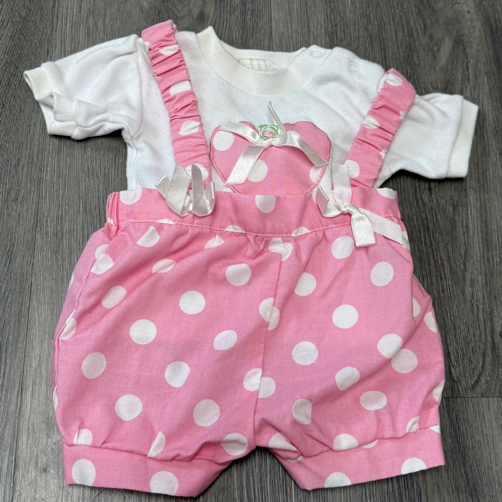 Vintage Hopscotch Baby Girls Pink Polka Dot Heart Bloomer Set 0-6 Months